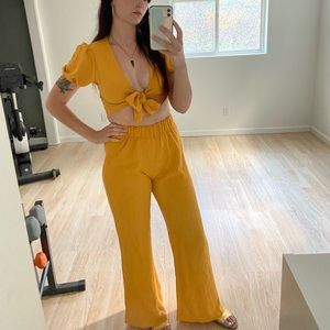 Mustard Yellow Tie Front Coord Two Piece Outfit